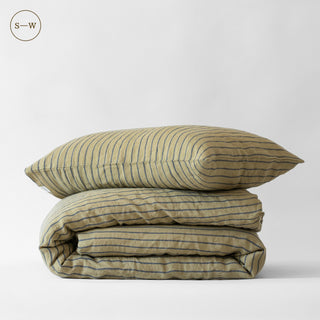 Green Blue Stripe Linen Duvet Cover Set - Linen Tales 2