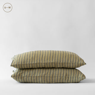 Green Blue Stripe Linen Pillowcases Set of 2 - Linen Tales 