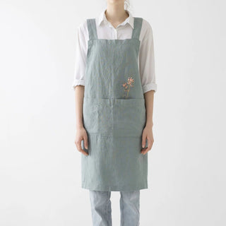 Green Milieu Linen Crossback Apron - Linen Tales 