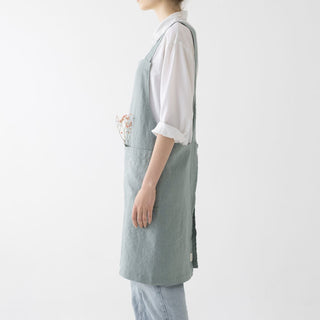 Green Milieu Linen Crossback Apron - Linen Tales 