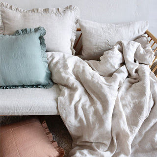 Green Milieu Linen Pillowcase with Frills - Linen Tales 