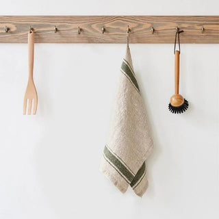 Green Stripe Vintage Linen Kitchen Towel - Linen Tales Global 