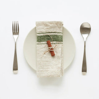 Green Stripe Vintage Linen Napkins Set of 2 - Linen Tales Global 