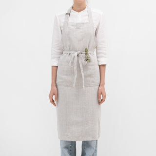 Grey Blue Pinstripe Linen Chef Apron - Linen Tales 1