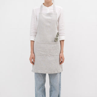Grey Blue Pinstripe Linen Daily Apron - Linen Tales 