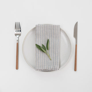 Grey Blue Pinstripe Linen Napkins Set of 2 - Linen Tales 