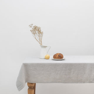 Grey Blue Pinstripe Linen Tablecloth - Linen Tales 