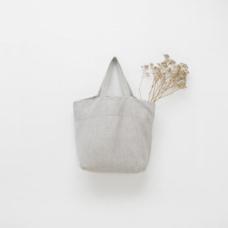 Grey Blue Pinstripe Rustic Linen Big Bag - Linen Tales 