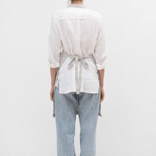 Grey Blue Pinstripe Rustic Linen Daily Apron - Linen Tales 