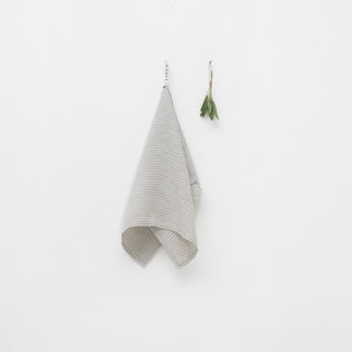 Grey Blue Pinstripe Rustic Linen Kitchen Towel - Linen Tales 