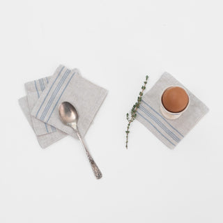 Grey Blue Wide Stripe Linen Coasters Set of 4 - Linen Tales 