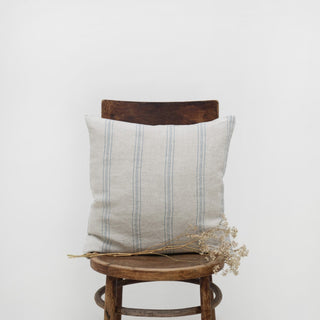 Grey Blue Wide Stripe Linen Cushion Cover - Linen Tales 