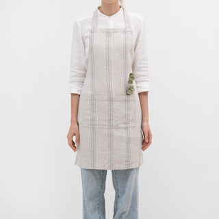 Grey Blue Wide Stripe Linen Daily Apron - Linen Tales 