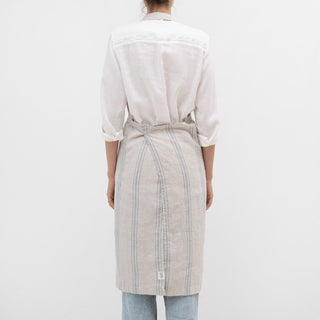 Grey Blue Wide Stripe Rustic Linen Chef Apron - Linen Tales 3