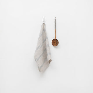 Grey Blue Wide Stripe Rustic Linen Kitchen Towel - Linen Tales 