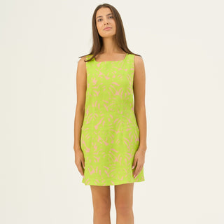 Kiwi Monstera Linen Alba Dress - Linen Tales Global 1