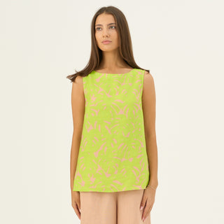 Kiwi Monstera Linen Audrey Top - Linen Tales Global 1
