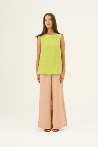 Kiwi Monstera Linen Audrey Top - Linen Tales Global 2