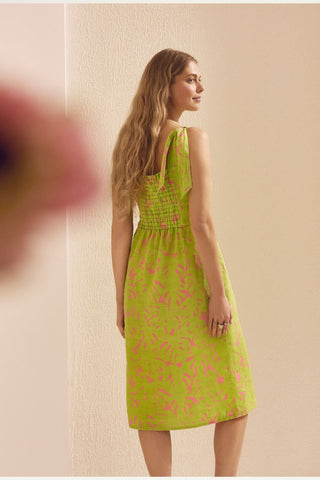 Kiwi Monstera Linen Rumba Dress - Linen Tales Global 