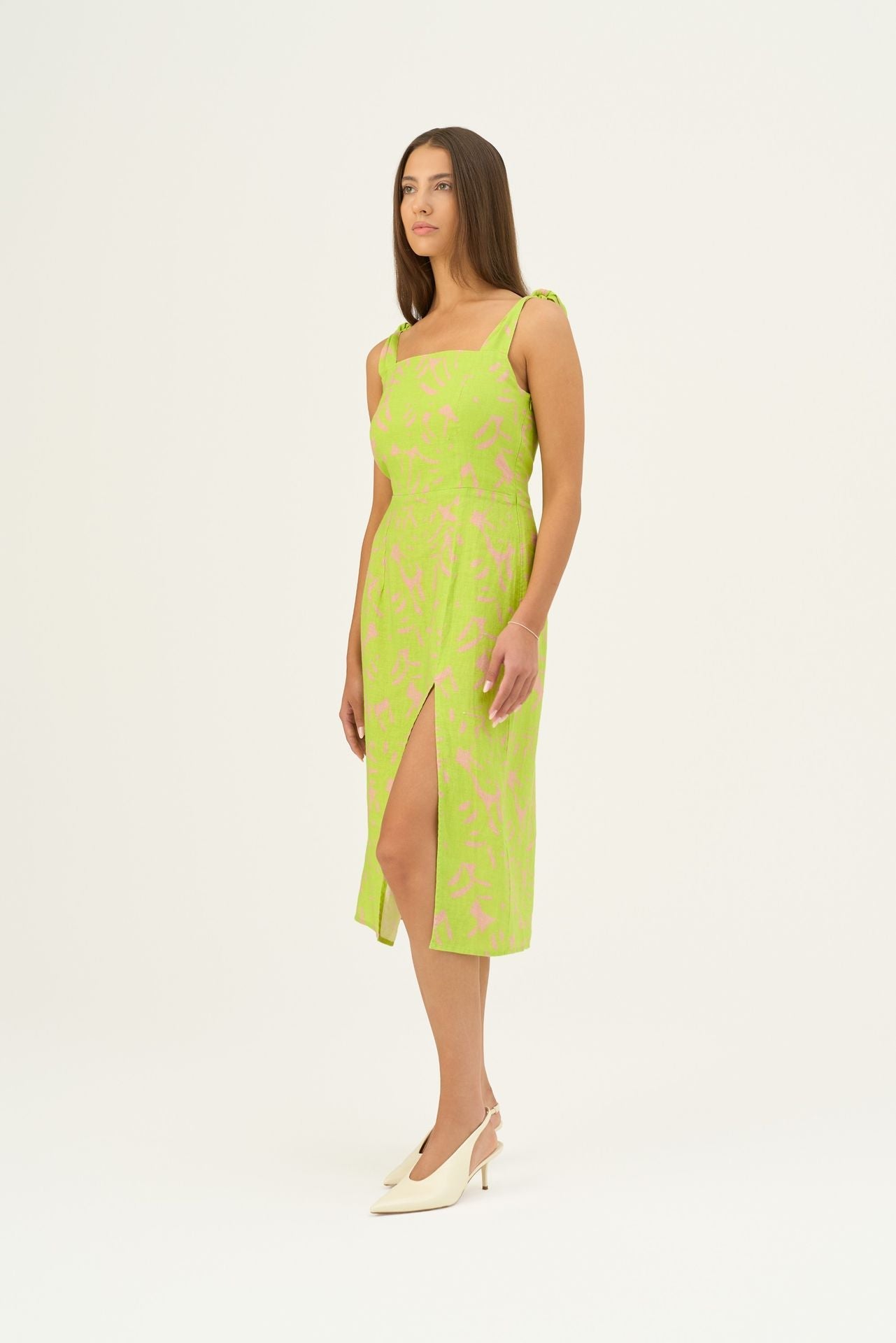 Kiwi Monstera Linen Rumba Dress – Linen Tales Global