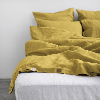 Lemon Curry Linen Duvet Cover Set - Linen Tales 
