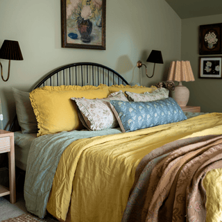 Lemon Curry Linen Pillowcase with Frills - Linen Tales 