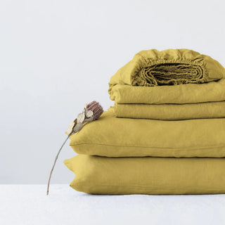 Lemon Curry Linen Sheet Set - Linen Tales 