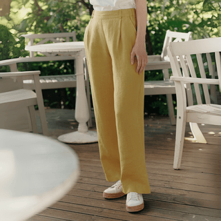Lemon Curry Linen Willow Trousers - Linen Tales 