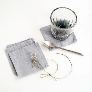 Light Grey Linen Coasters Set of 4 - Linen Tales 