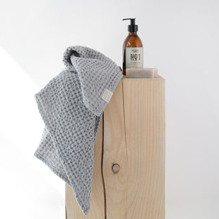 Light Grey Linen & Cotton Honeycomb Waffle Towel - Linen Tales 
