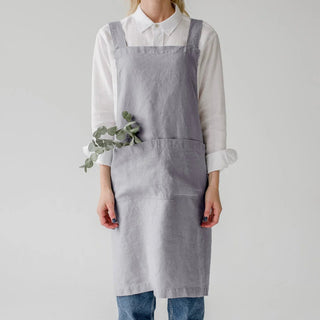 Light Grey Linen Crossback Apron - Linen Tales 