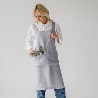 Light Grey Linen Crossback Apron - Linen Tales 