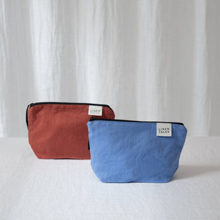 LIMITED EDITION Linen Tales Persian Blue Twill Linen Makeup Pouch - Linen Tales Global 5