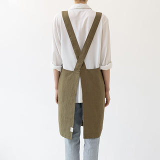 Martini Olive Linen Crossback Apron - Linen Tales 