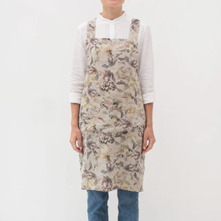 Meadow on Natural Linen Crossback Apron - Linen Tales 