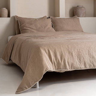 Melange Linen Duvet Cover Set with White Piping - Linen Tales Global 
