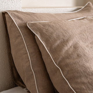 Melange Linen Pillowcase with White Piping Set of 2 - Linen Tales Global 3