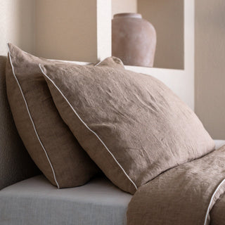 Melange Linen Pillowcase with White Piping Set of 2 - Linen Tales Global 