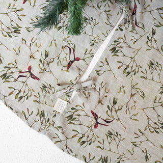 Mistletoe on Natural Linen Christmas Tree Skirt - Linen Tales Global 2
