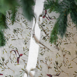 Mistletoe on Natural Linen Christmas Tree Skirt - Linen Tales Global 3