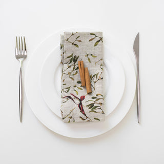 Mistletoe on Natural Linen Napkins Set of 2 - Linen Tales Global 2