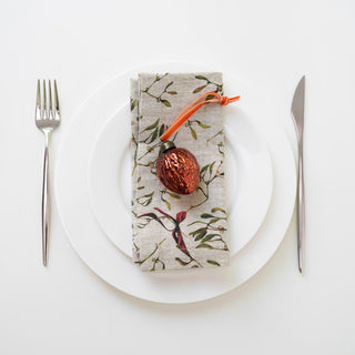 Mistletoe on Natural Linen Napkins Set of 2 - Linen Tales Global 1