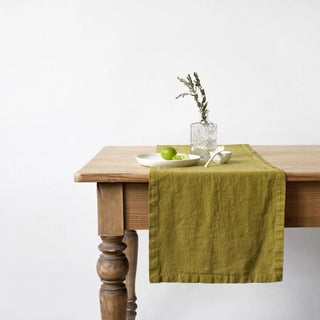 Moss Green Linen Table Runner - Linen Tales 1
