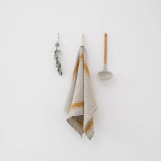 Mustard Stripe Vintage Linen Kitchen Towel - Linen Tales 