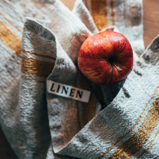Mustard Stripe Vintage Linen Kitchen Towel - Linen Tales 