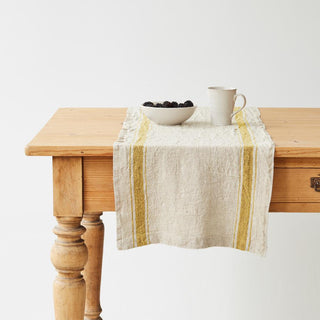 Mustard Stripe Vintage Linen Table Runner - Linen Tales 