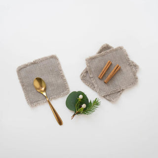 Natural Linen Coasters with Fringes Set of 4 - Linen Tales 