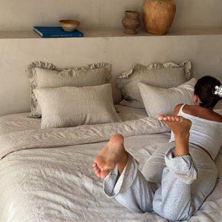 Natural Stripes Linen Pillowcase with Frills - Linen Tales 2