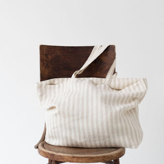 Natural White Stripes Linen Big Bag - Linen Tales 