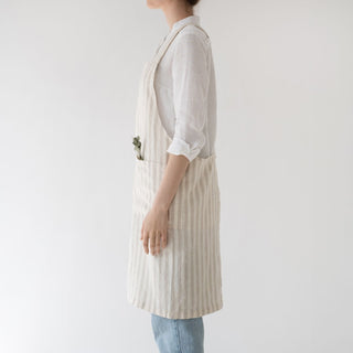 Natural White Stripes Linen Crossback Apron - Linen Tales 